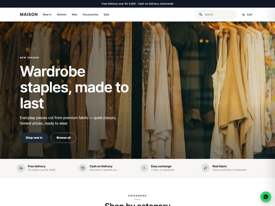 Lumen theme — Everyday Essentials storefront design