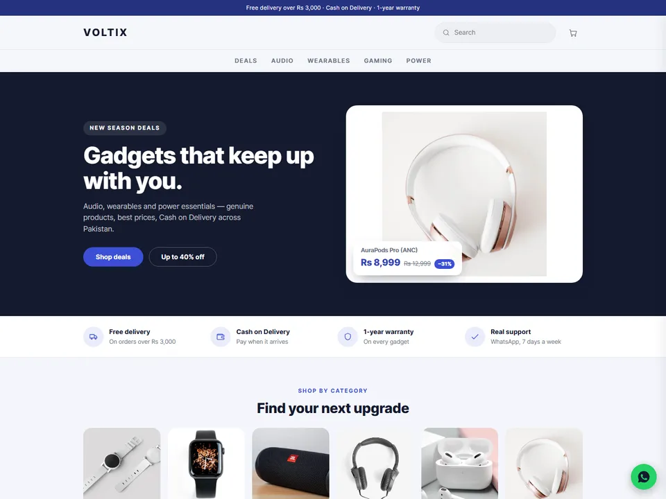 Voltix theme — Electronics & Gadgets storefront design